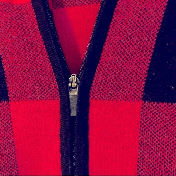 Adrienne Vittadini Buffalo Plaid Cardigan Sweater Pockets Double Zipper Sz Med - Picture 4 of 6
